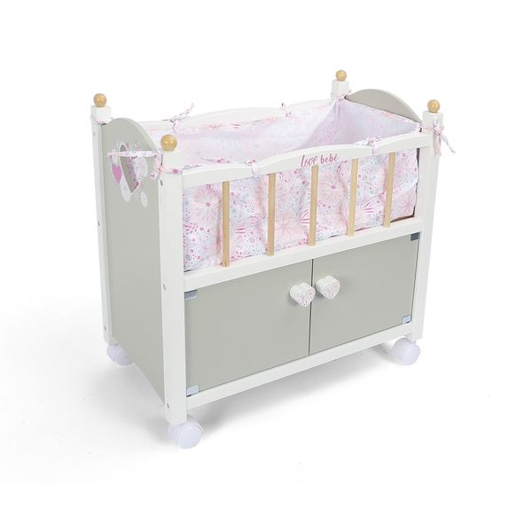 Lettino in legno con guardaroba per bambole – elegante e sostenibile con ruote e accessori inclusi - love bebè - LOVE BEBÈ, SUPERSTAR