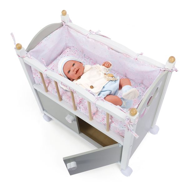Lettino in legno con guardaroba per bambole – elegante e sostenibile con ruote e accessori inclusi - love bebè - LOVE BEBÈ, SUPERSTAR