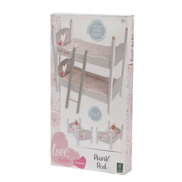 Letto a castello in legno per bambole - con copertine e cuscini coordinati - love bebè - LOVE BEBÈ