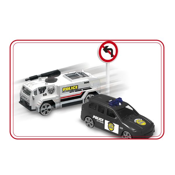 Camion della polizia motor&co. 2 in 1 -trasportatore e pista con lanciatore, trasporta e gareggia! - MOTOR & CO., SUPERSTAR
