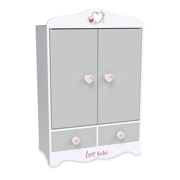 Guardaroba in legno per bambole con pomelli a forma di cuore - love bebe' - LOVE BEBÈ