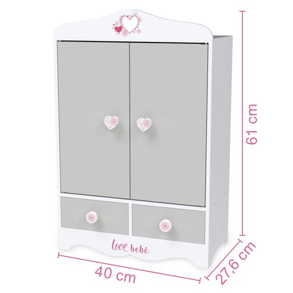 Guardaroba in legno per bambole con pomelli a forma di cuore - love bebe' - LOVE BEBÈ