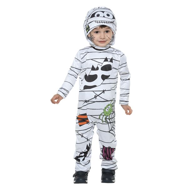 Costume mummietta bambini divertente disponibile in diverse taglie – tuta e cuffia staccabili, tessuto jersey elasticizzato, chiusura zip, ideale per halloween - CARNAVAL QUEEN