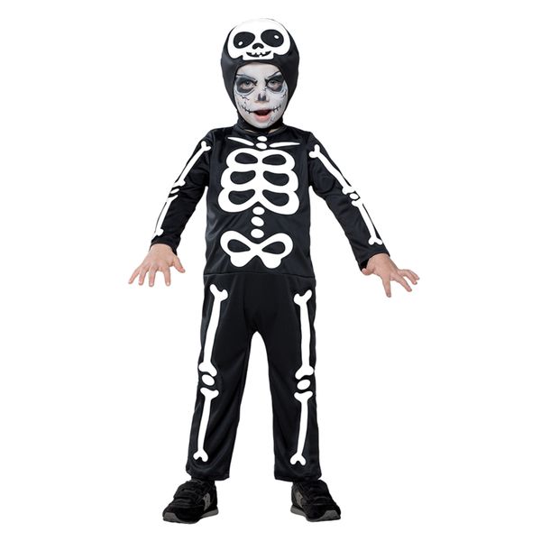 Costume halloween scheletrino baby con stampa, tuta in jersey elasticizzato e cuffia staccabile - disponibile in diverse taglie - CARNAVAL QUEEN