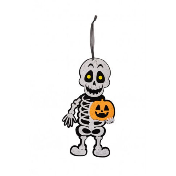 Scheletrino con zucca d'appendere in feltro 40 cm - decorazione festiva - CARNIVAL TOYS