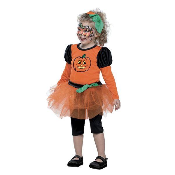 Costume zucchetta halloween per bambini - abitino in jersey elasticizzato con gonna in tulle, pantaloncini e copricapo, disponibile in diverse taglie - CARNAVAL QUEEN