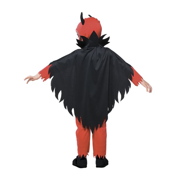 Costume diavoletto baby per halloween disponibile in diverse taglie - tuta, mantello e cuffia staccabile in tessuto jersey elasticizzato, lavabile a mano - CARNAVAL QUEEN