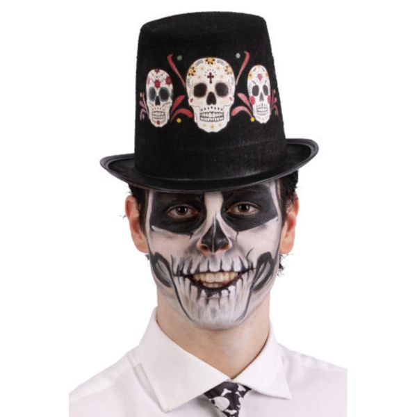 Tuba nera con stampe teschi messicani h. 14 cm - accessorio per halloween - CARNIVAL TOYS