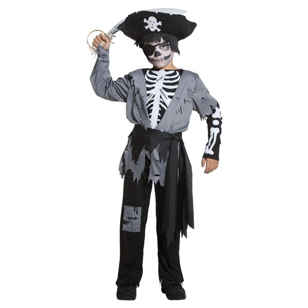 Costume pirata horror per bambino - tessuto jersey elasticizzato con stampa, include casacca, pantaloni, cintura, cappello e benda - disponibile in diverse taglie - CARNAVAL QUEEN