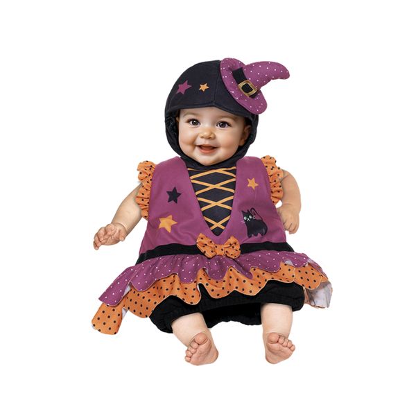 Costume halloween streghetta baby 6-12 mesi - saccotto vellutato senza maniche con cuffia - CARNAVAL QUEEN