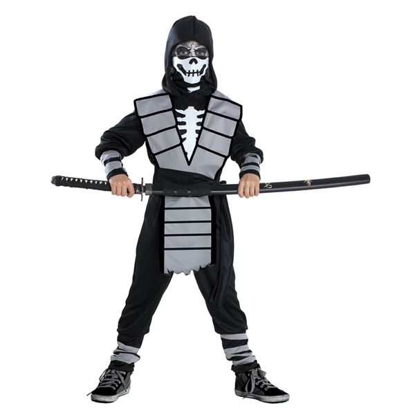 Costume ninja horror per bambino - tessuto jersey elasticizzato, tuta completa con cappuccio, cintura e bandana - disponibile in diverse taglie - CARNAVAL QUEEN