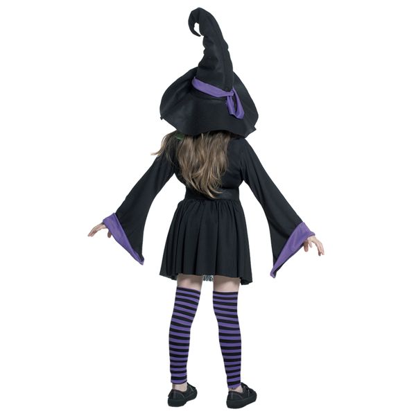 Costume strega bambina con stampa e applicazioni - tessuto jersey elasticizzato, abito, calze senza piede, cappello e cintura con fibia - disponibile in diverse taglie - CARNAVAL QUEEN