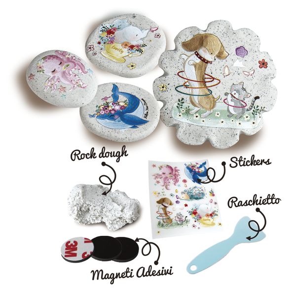 Rock dough - composto modellabile asciugatura veloce - include magneti e stickers - età 3+ - crea mania - CREA MANIA