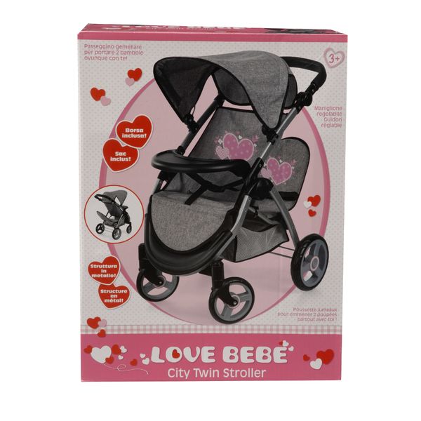 Passeggino gemellare city twin stroller per bambole con accessori - love bebè - LOVE BEBÈ