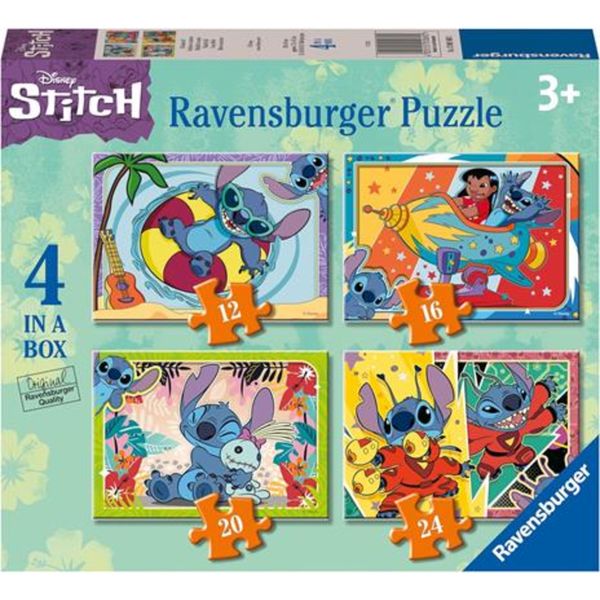 Ravensburger puzzle stitch 4 in a box - 4 puzzle da 12-24 pezzi, età 3+ - RAVENSBURGER, Disney, Disney Stitch