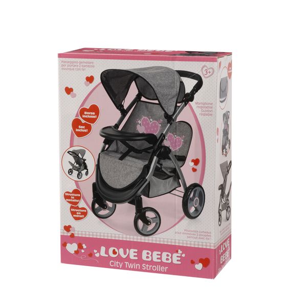 Passeggino gemellare city twin stroller per bambole con accessori - love bebè - LOVE BEBÈ
