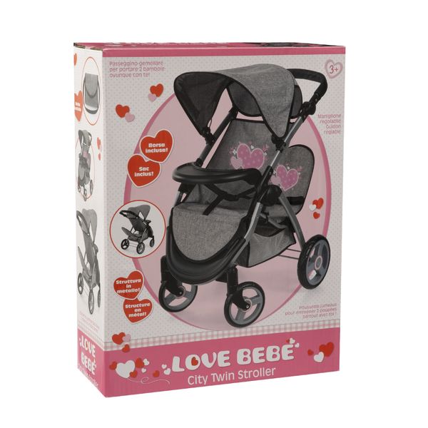 Passeggino gemellare city twin stroller per bambole con accessori - love bebè - LOVE BEBÈ