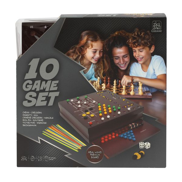 Set di giochi da tavolo in legno 10-in-1 - flipper elettronico, backgammon, scacchi, shangai e più-  zig zag - ZIG ZAG