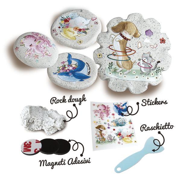 Rock dough - composto modellabile asciugatura veloce - include magneti e stickers - età 3+ - crea mania - CREA MANIA