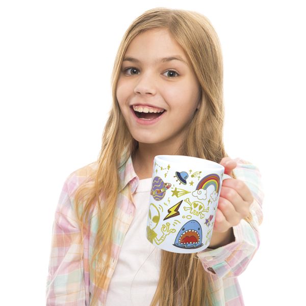 Set creativo per tazza personalizzata - 35 stickers waterproof - pennarello dorato - ideale per bambini - crea mania - CREA MANIA
