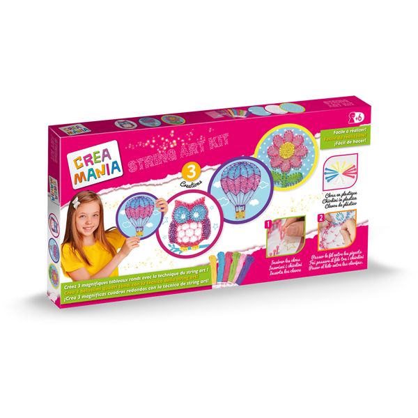 Kit string art - crea 3 disegni colorati - inclusi fili e chiodini - età 6+ - crea mania - CREA MANIA