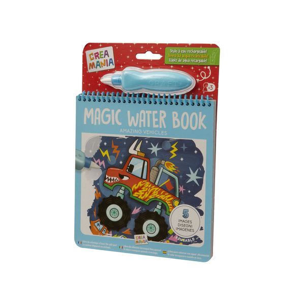 Magic water book - libretto assortito da colorare magico con acqua per bambini - unicorni, veicoli e dinosauri - 
