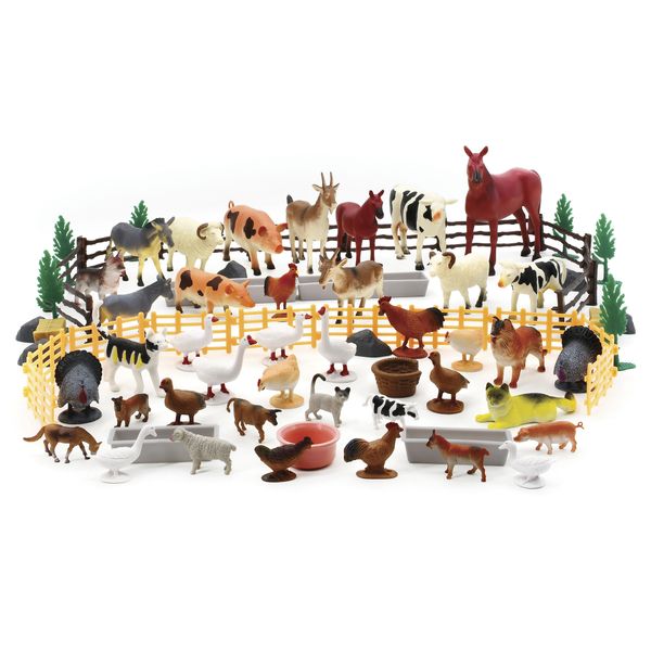 Barattolo animali in plastica con 60 pezzi  assortito - ambientazioni savana e fattoria - animal world - ANIMAL WORLD