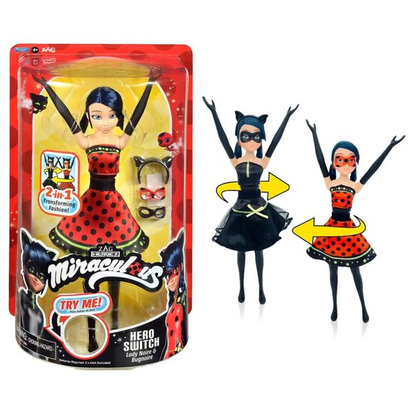 Miraculous bambola ladybug trasformazione 2 in 1 - lady noire e bugnoire - +3 anni - MIRACOLOUS, BANDAI