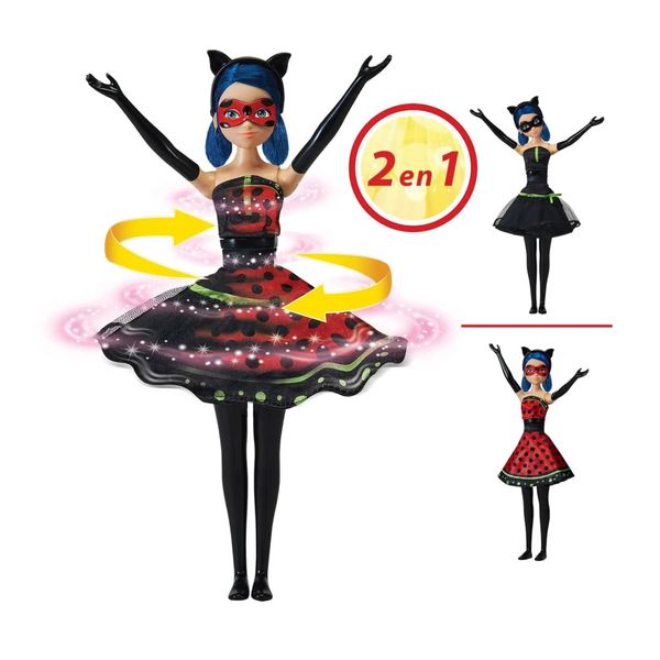 Miraculous bambola ladybug trasformazione 2 in 1 - lady noire e bugnoire - +3 anni - MIRACOLOUS, BANDAI