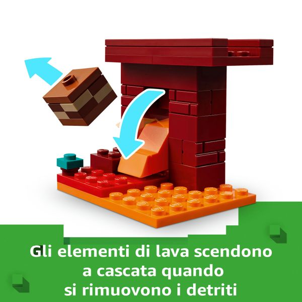 Lego minecraft 21266 battaglia sul ponte del nether, gioco d'avventura bambini 6+ con funzioni e 4 personaggi dal videogioco - MINECRAFT, LEGO