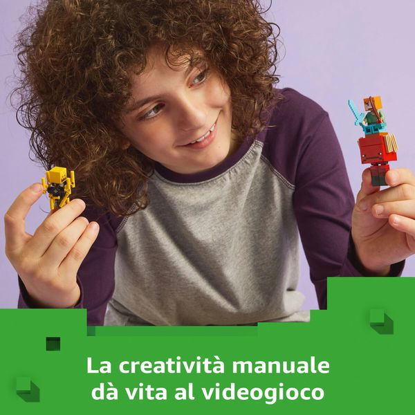 Lego minecraft 21266 battaglia sul ponte del nether, gioco d'avventura bambini 6+ con funzioni e 4 personaggi dal videogioco - MINECRAFT, LEGO