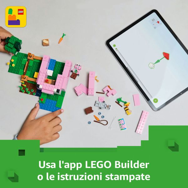 Lego minecraft 21268 la casa del maialino, gioco di ruolo bambini 7+ con personaggi, animali giocattolo e fattoria da costruire - MINECRAFT, LEGO