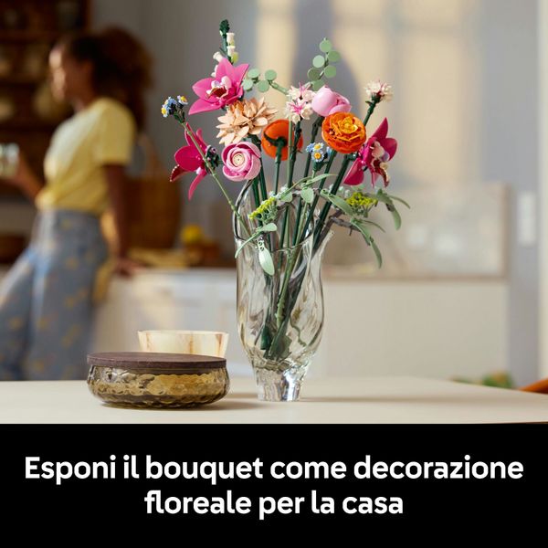 Lego botanicals 10342 bouquet di fiori rosa, kit modellismo adulti, decorazioni casa con piante finte, idea regalo donna o uomo - LEGO ICONS BOTANICAL, LEGO, LEGO ICONS