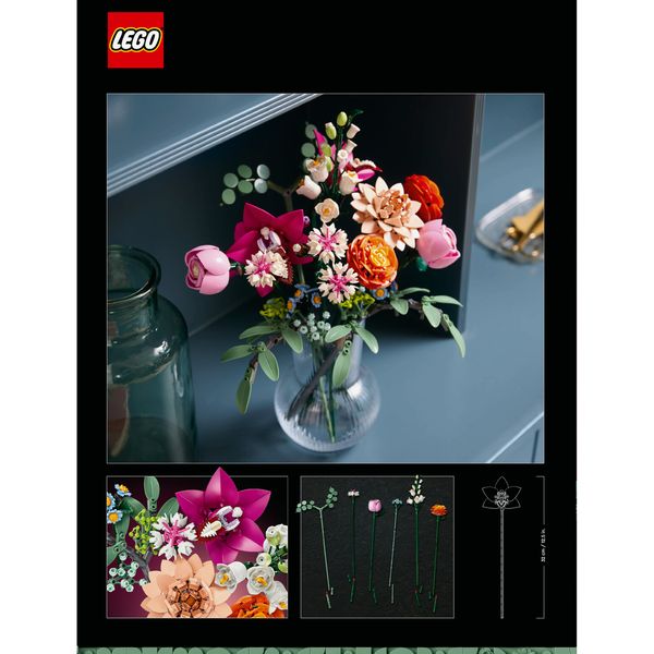 Lego botanicals 10342 bouquet di fiori rosa, kit modellismo adulti, decorazioni casa con piante finte, idea regalo donna o uomo - LEGO ICONS BOTANICAL, LEGO, LEGO ICONS