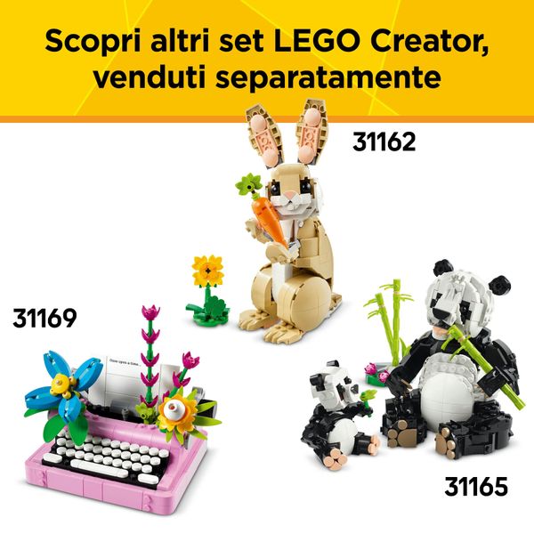 Lego creator 3 in 1 31163 gatto giocoso giocattolo, si trasforma in piccione o in cane - animali da costruire per bambini 8+ - LEGO CREATOR, LEGO