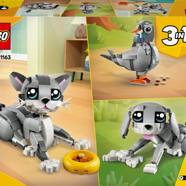 Lego creator 3 in 1 31163 gatto giocoso giocattolo, si trasforma in piccione o in cane - animali da costruire per bambini 8+ - LEGO CREATOR, LEGO