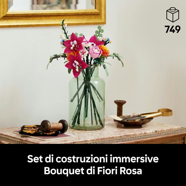 Lego botanicals 10342 bouquet di fiori rosa, kit modellismo adulti, decorazioni casa con piante finte, idea regalo donna o uomo - LEGO ICONS BOTANICAL, LEGO, LEGO ICONS