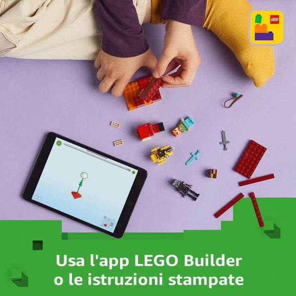 Lego minecraft 21266 battaglia sul ponte del nether, gioco d'avventura bambini 6+ con funzioni e 4 personaggi dal videogioco - MINECRAFT, LEGO