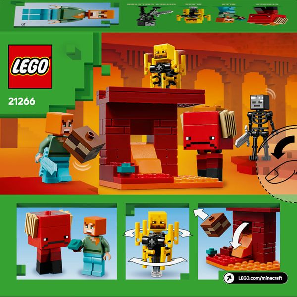 Lego minecraft 21266 battaglia sul ponte del nether, gioco d'avventura bambini 6+ con funzioni e 4 personaggi dal videogioco - MINECRAFT, LEGO