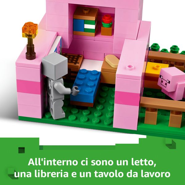 Lego minecraft 21268 la casa del maialino, gioco di ruolo bambini 7+ con personaggi, animali giocattolo e fattoria da costruire - MINECRAFT, LEGO