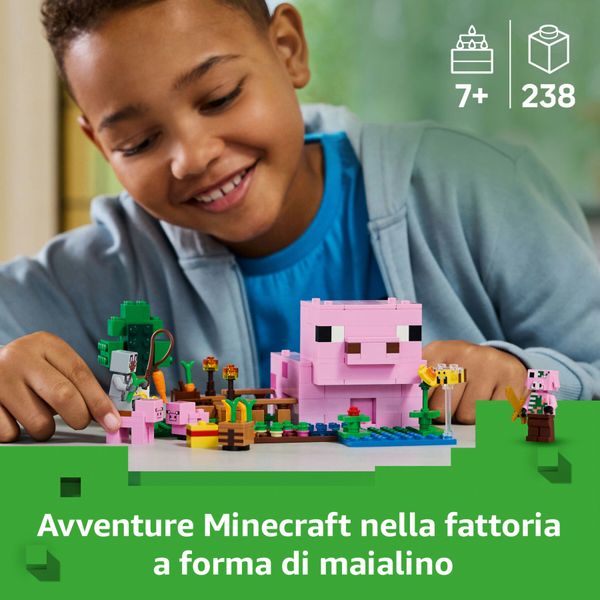 Lego minecraft 21268 la casa del maialino, gioco di ruolo bambini 7+ con personaggi, animali giocattolo e fattoria da costruire - MINECRAFT, LEGO