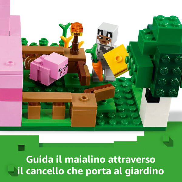 Lego minecraft 21268 la casa del maialino, gioco di ruolo bambini 7+ con personaggi, animali giocattolo e fattoria da costruire - MINECRAFT, LEGO