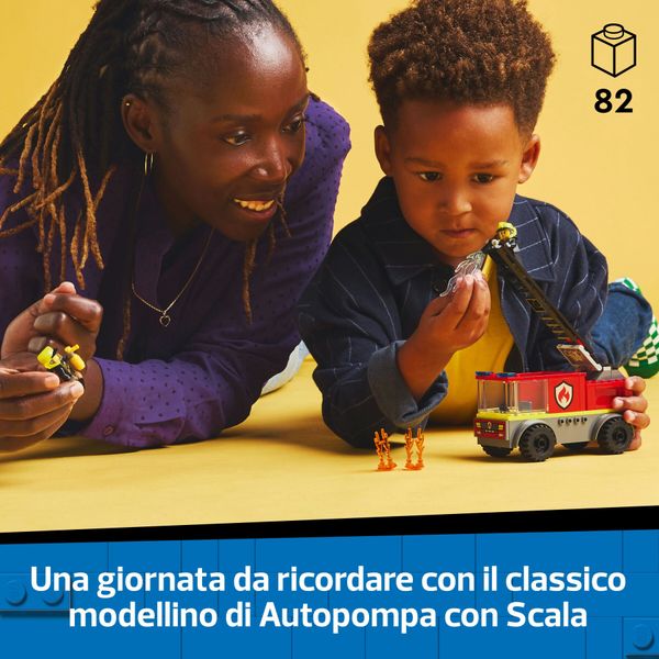 Lego city 60463 autopompa con scala, camion giocattolo dei pompieri con 2 minifigure, giochi educativi per bambini da 4 anni - LEGO CITY, LEGO