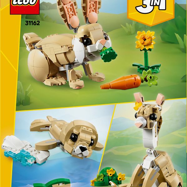 Lego creator 3 in 1 31162 adorabile coniglio giocattolo, si trasforma in lama o in foca, animali da costruire per bambini 8+ - LEGO CREATOR, LEGO