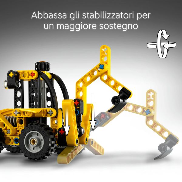 Lego technic scavatrice a cucchiaia rovescia, giochi per bambini 7+, veicolo con escavatore posteriore, pala e stabilizzatori - LEGO TECHNIC, LEGO