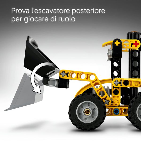 Lego technic scavatrice a cucchiaia rovescia, giochi per bambini 7+, veicolo con escavatore posteriore, pala e stabilizzatori - LEGO TECHNIC, LEGO