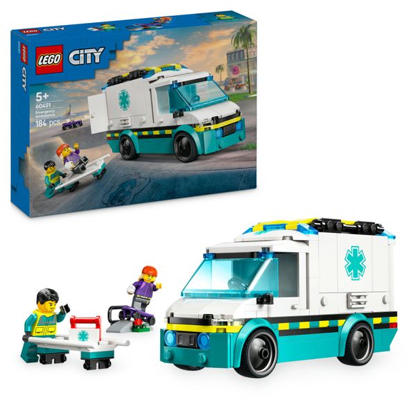 Lego city 60451 ambulanza di emergenza giocattolo con 2 minifigure, giochi educativi bambini 5+, regalo per l'apprendimento - LEGO CITY, Lego