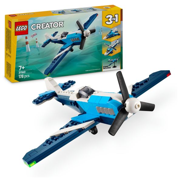 Lego creator 3 in 1 31160 velivolo: aereo da competizione, aeroplano giocattolo trasformabile in elicottero e jet, bambini 7+ - LEGO CREATOR, Lego