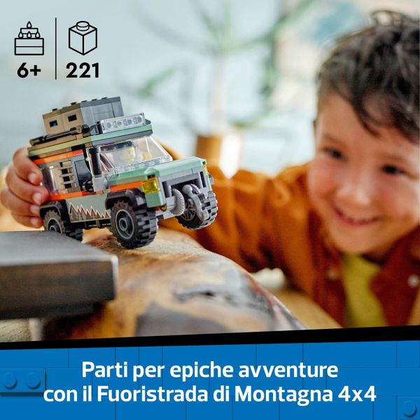 Lego city 60447 fuoristrada di montagna 4x4 - jeep giocattolo da costruire, giochi per bambini 6+ con 1 minifigure e accessori - LEGO CITY, LEGO