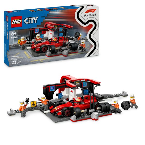 Lego city 60443 pit stop e meccanici con monoposto ferrari f1 - officina, macchina giocattolo e accessori, giochi bambini 6+ - LEGO CITY, Lego